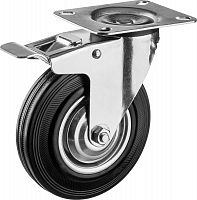 Колесо поворотное с тормозом 125мм, г/п 100кг, резина/металл,игольчатый подшипник, ЗУБР 30936-125-В