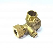 Обратный клапан 12BAR для компрессора (резьба-1/2"-1/2"-1/8"), с гайкой под шланг 12мм, латунь